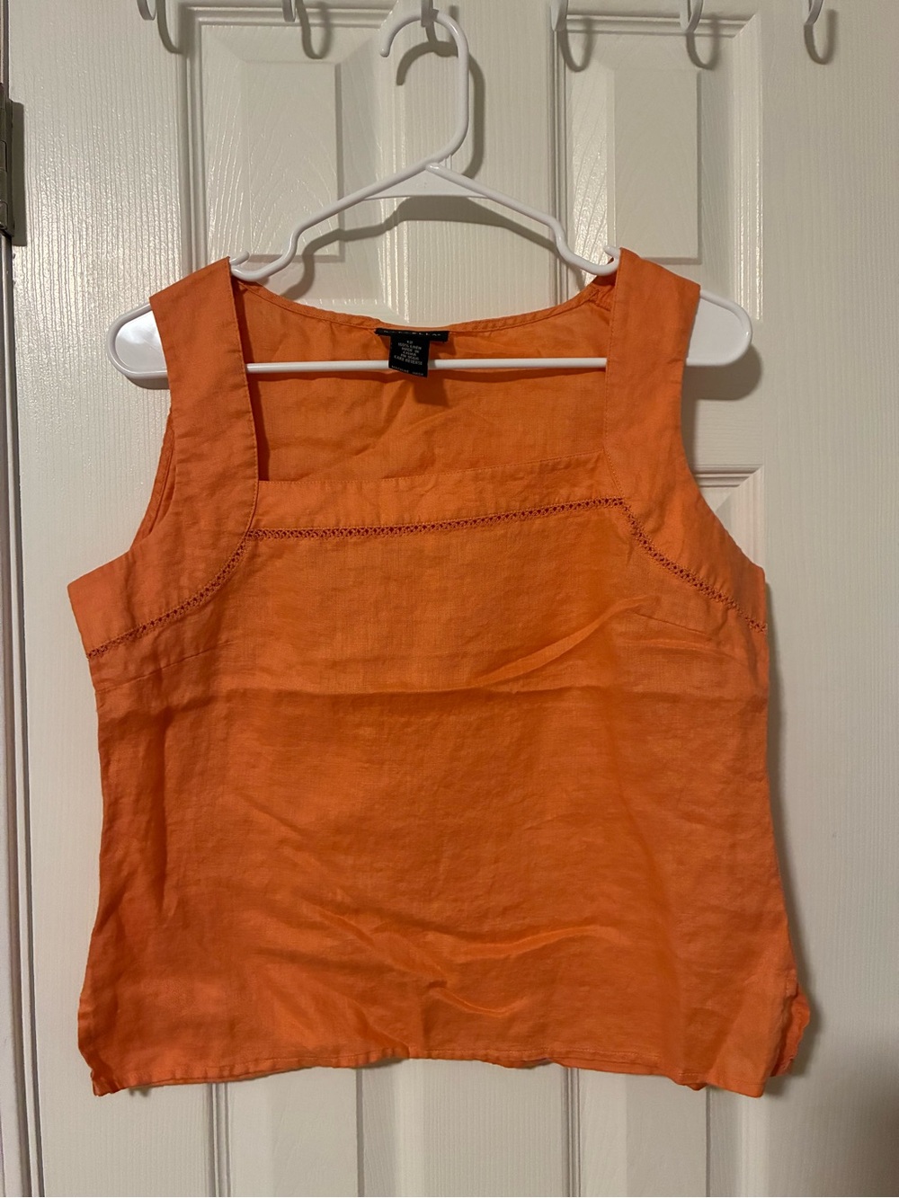 Rafaella Bright Orange Linen Square-Neck Tank